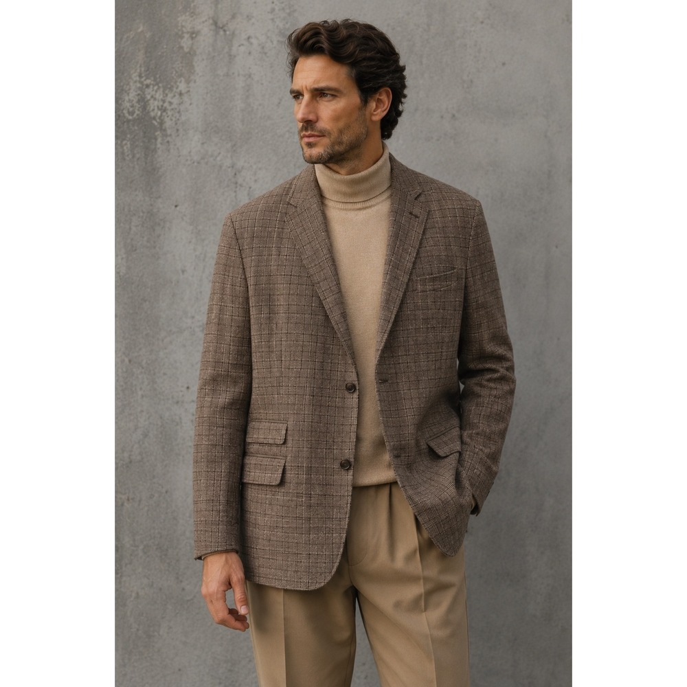 Michael Kors 100% Wool Brown Plaid Blazer Jacket 41R Dual Vent Sport Coat
